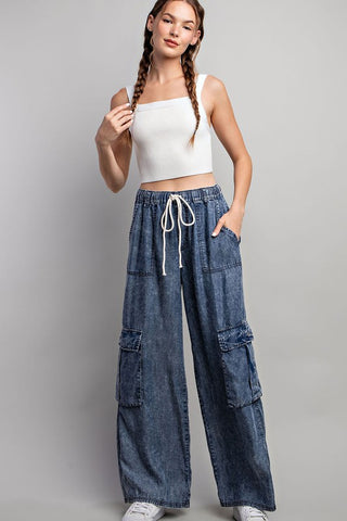 CARGO DENIM WIDE PANTS