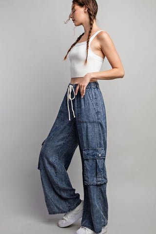 CARGO DENIM WIDE PANTS