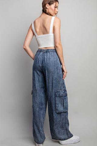 CARGO DENIM WIDE PANTS