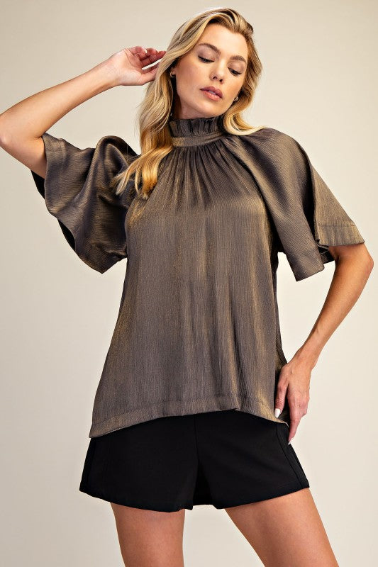 Ruffle Neck Raglan Sleeve Blouse