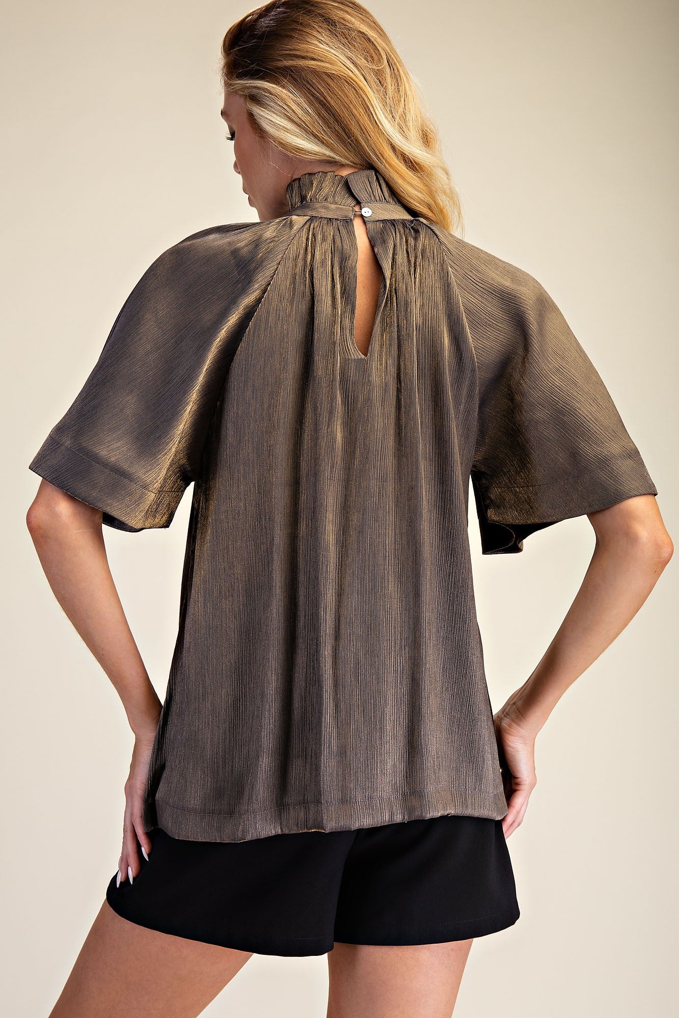 Ruffle Neck Raglan Sleeve Blouse