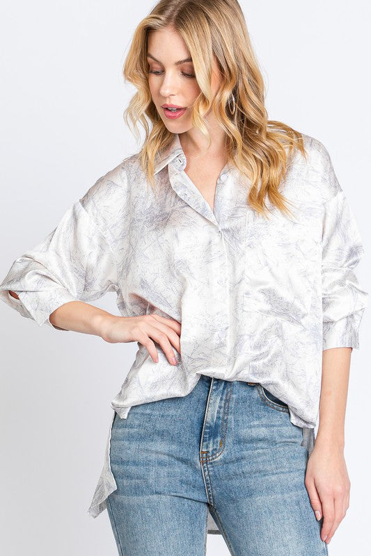 Marble Button Up Shirt Top