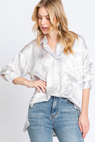 Marble Button Up Shirt Top