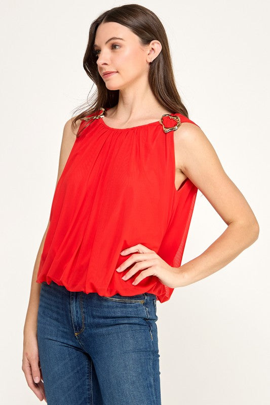 Shoulder Metal Detail R Neck Solid T Shirt