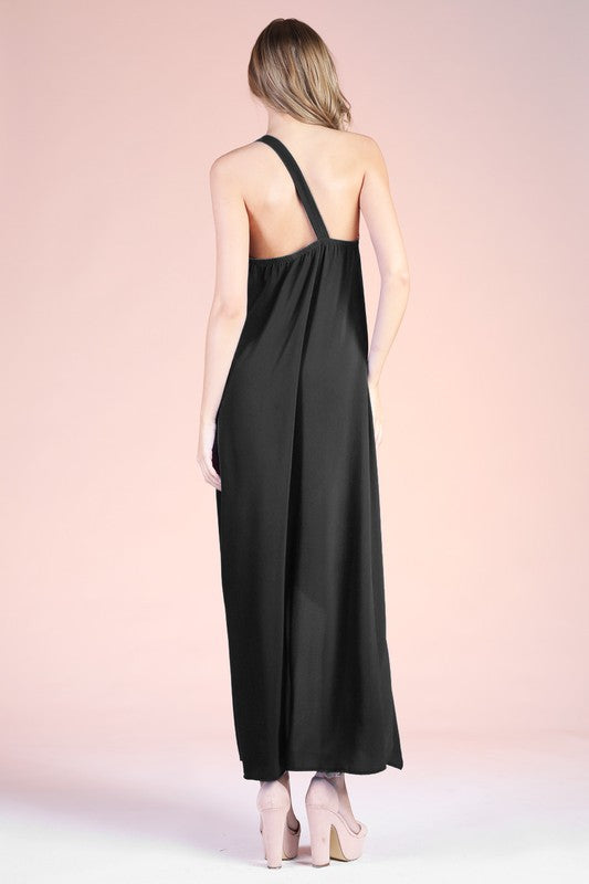 Textured Solid One Shoulder Asymmetrical Dress