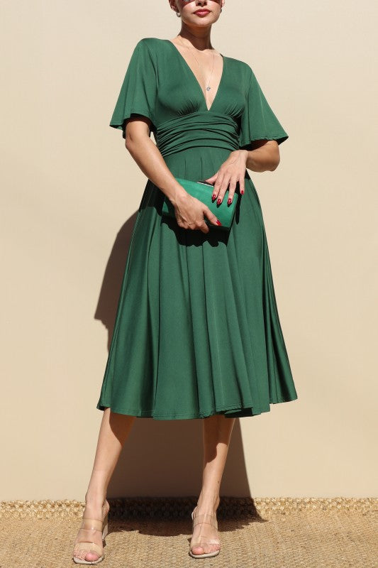 V Neck Venetian Midi Dress