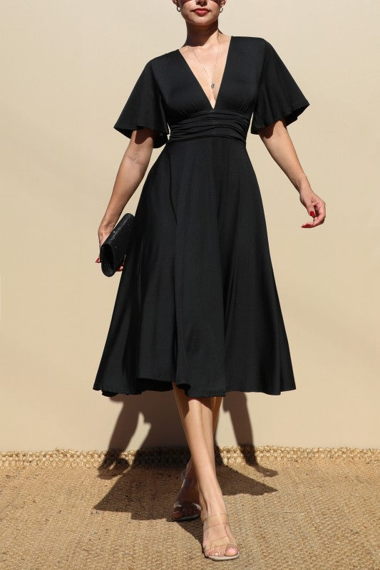 V Neck Venetian Midi Dress