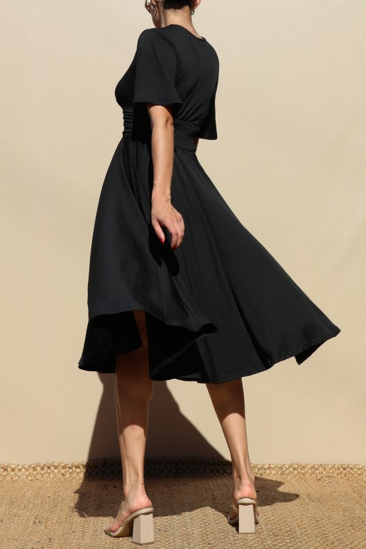 V Neck Venetian Midi Dress