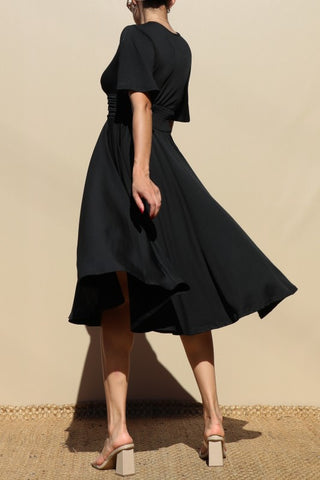 V Neck Venetian Midi Dress