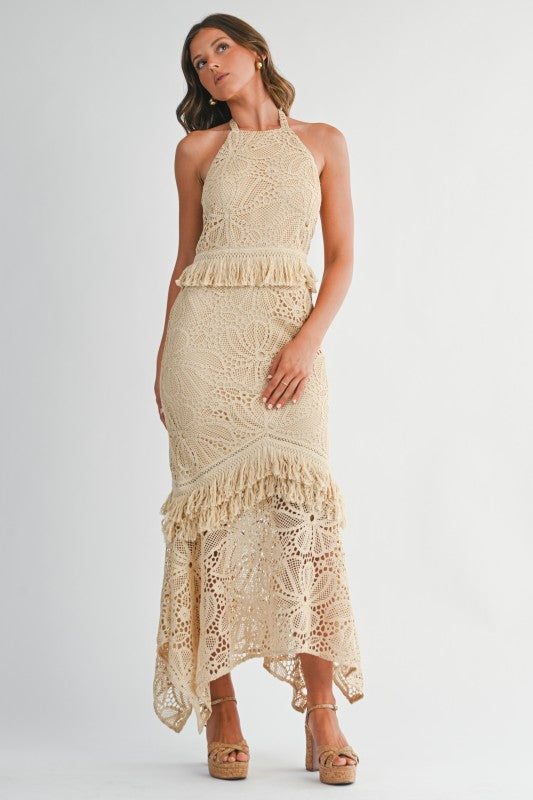 Handcrafted Crochet Fringe Maxi Dress