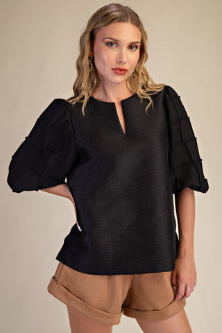 Round Neck Square Quilted Detail Short Sleeve Top