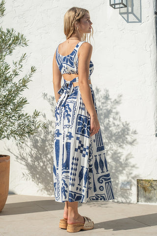 Printed Cutout Midi Dress