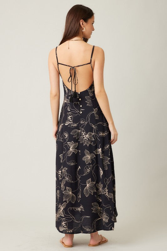 Printed Open Back Maxi Dress