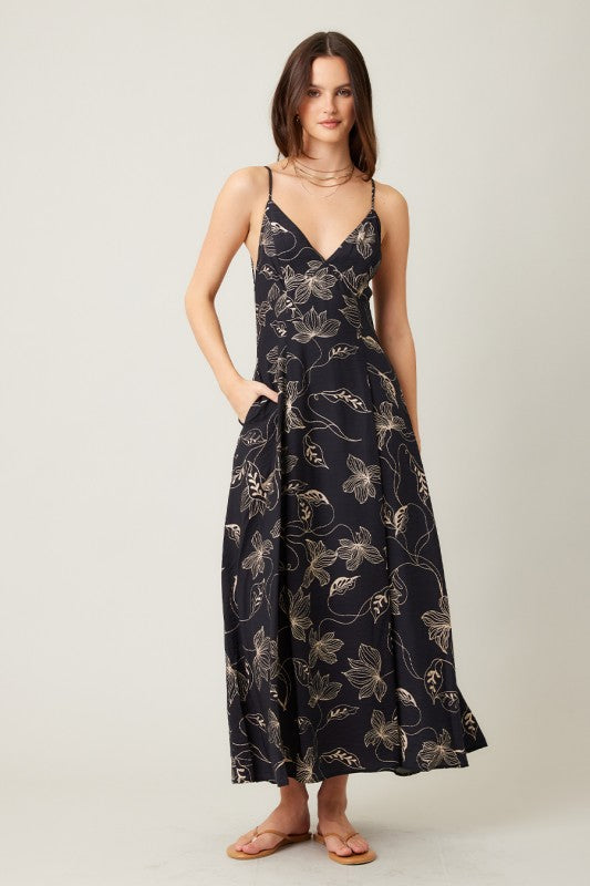 Printed Open Back Maxi Dress