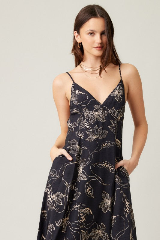 Printed Open Back Maxi Dress