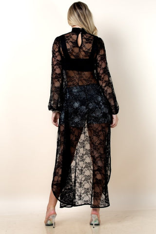 Tiffany Floral Ebony Luxe Lacy Tunic Top