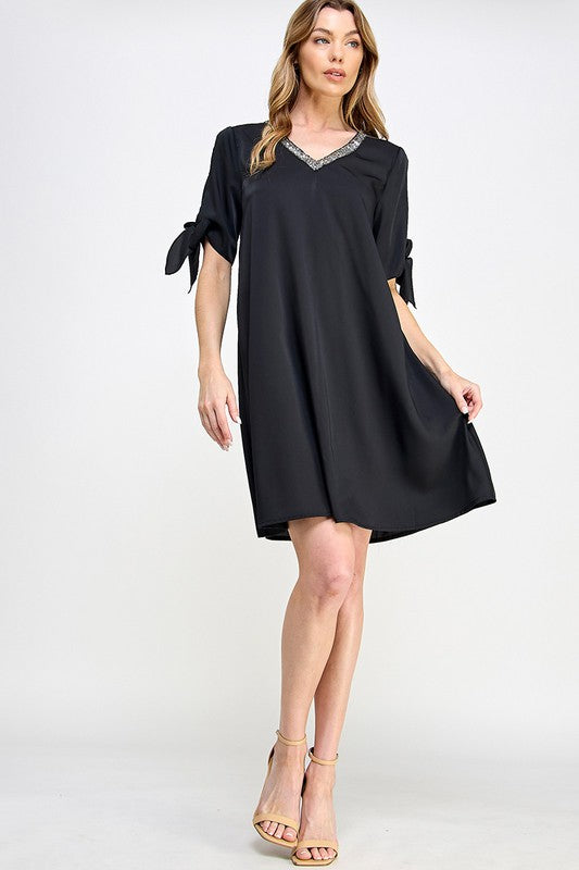 V-neck Tie Sleeves Casual Short Dress