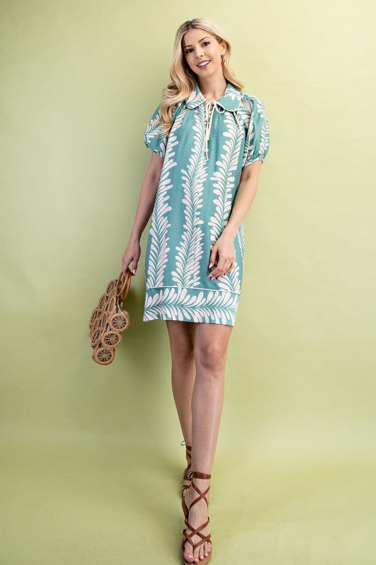 Printed Balloon Sleeve Dress