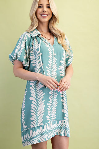 Printed Balloon Sleeve Dress