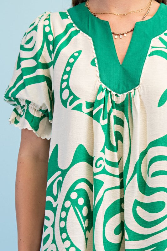 Printed Notch Neck Dress