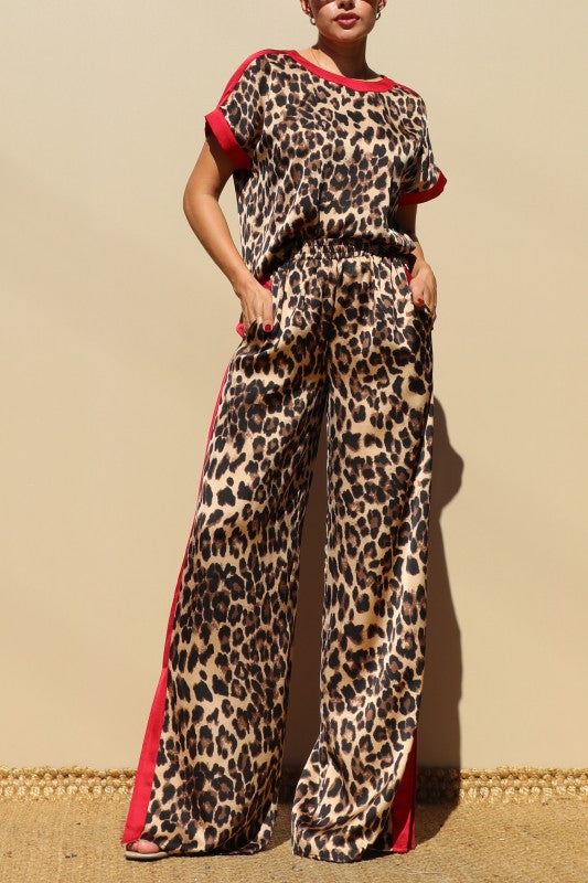 Leopard Loose Fit Satin Pant Set