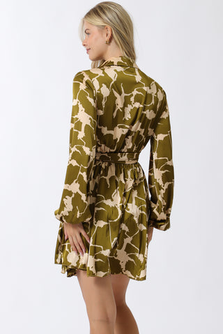 Long sleeve tie front waisted mini dress