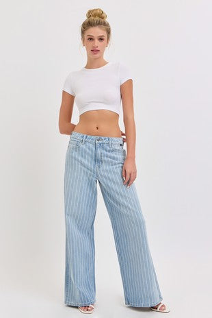 Stripe Low Waisted Baggy Wide Leg