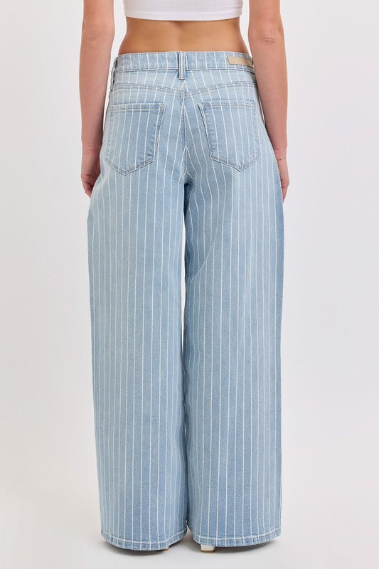 Stripe Low Waisted Baggy Wide Leg