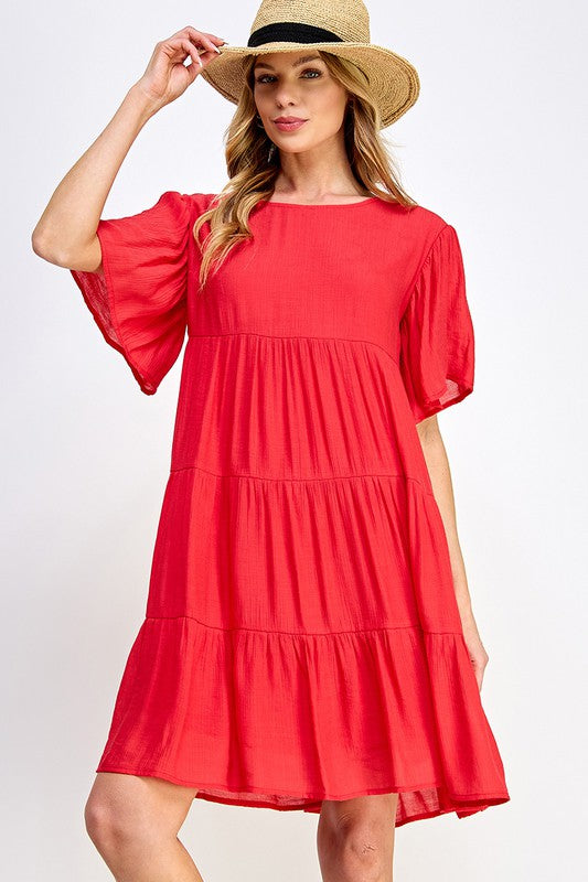 Butterfly Sleeves Tiered Short Dress