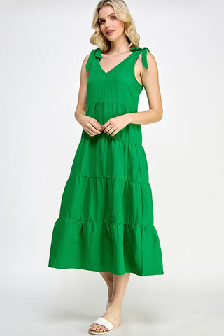 V Neck Tie Shoulder Maxi Dress