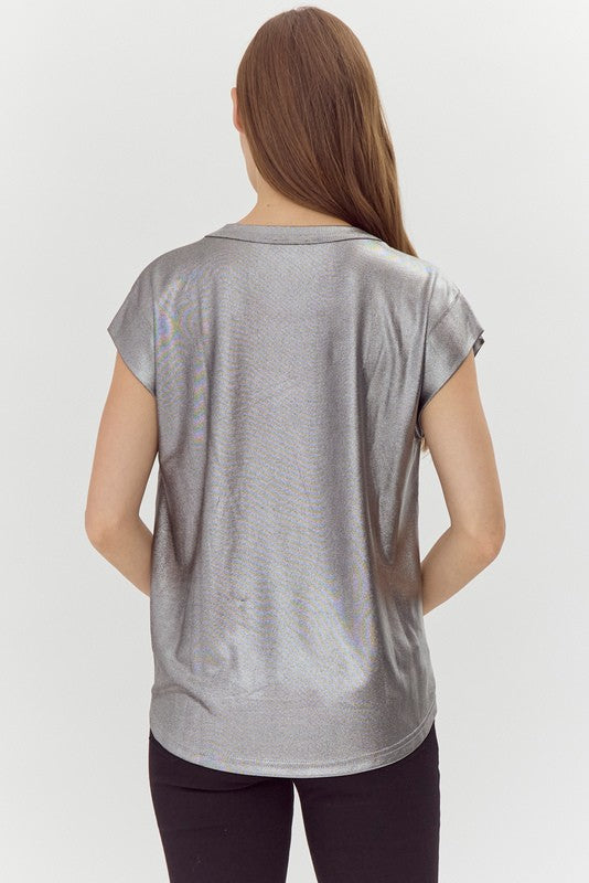 Drop Shoulder Metallic Knit Top
