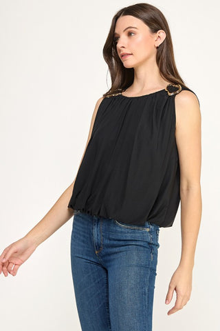 Shoulder Metal Detail R Neck Solid T Shirt