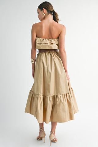 Strapless Ruffled Maxi Dress With Belt