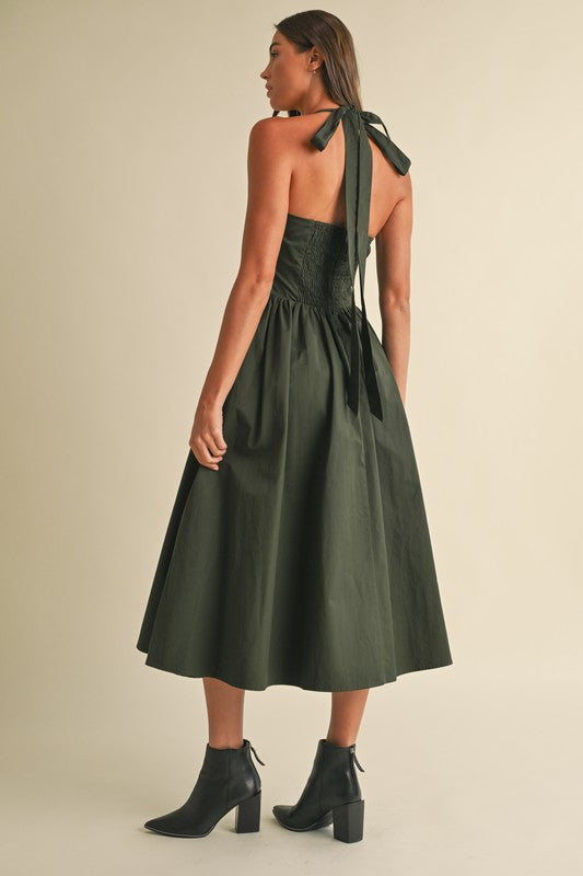 Sweetheart Halter Midi Sleeveless Dress