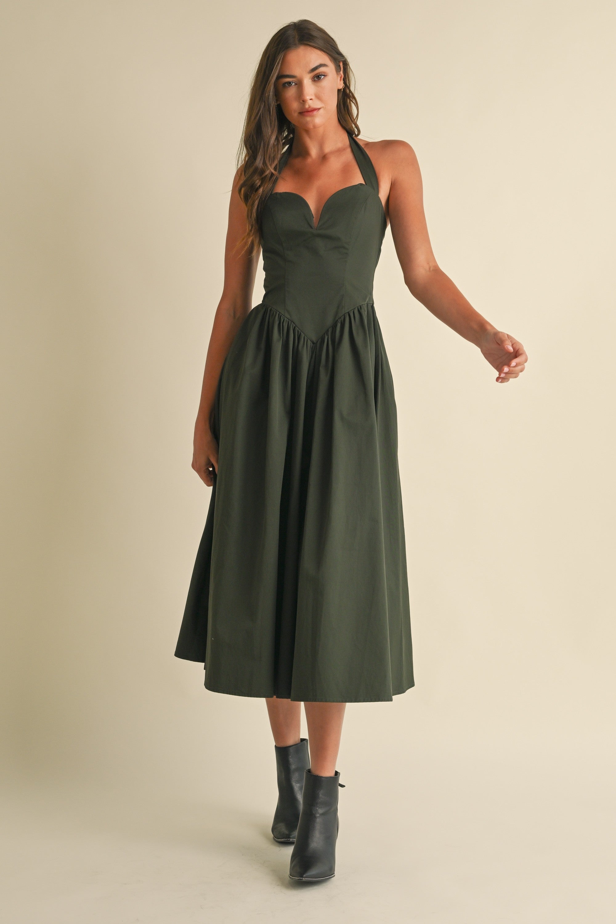Sweetheart Halter Midi Sleeveless Dress