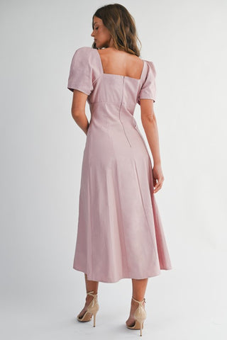 Mauve Puff Sleeve Midi Dress