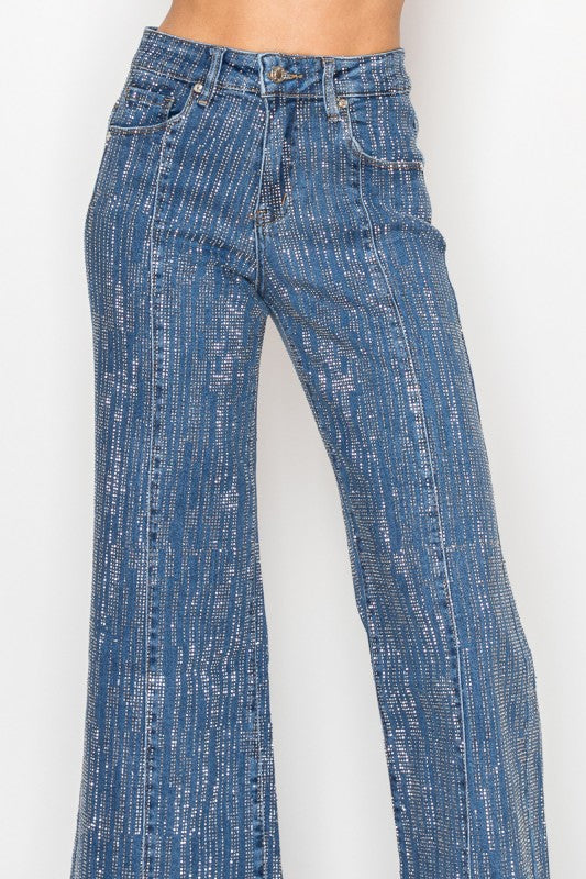 Stone Embellished 5 pockets blue denim jeans
