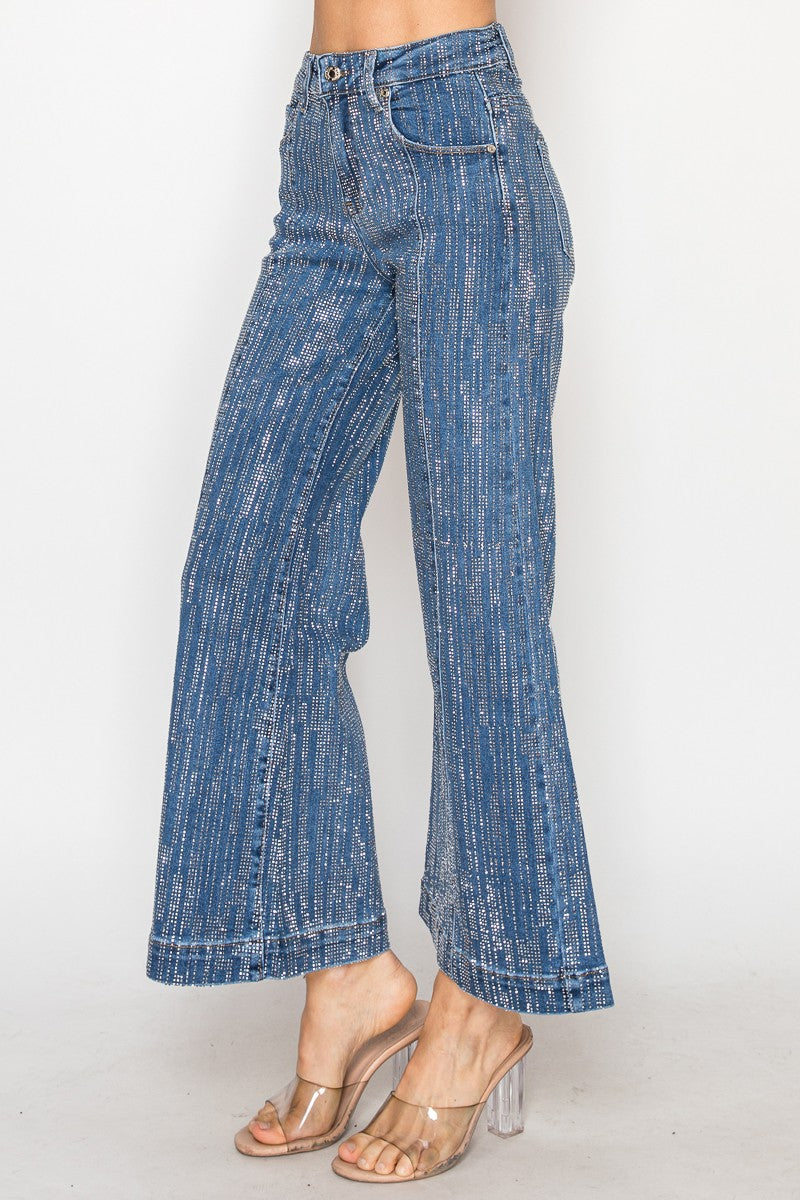 Stone Embellished 5 pockets blue denim jeans