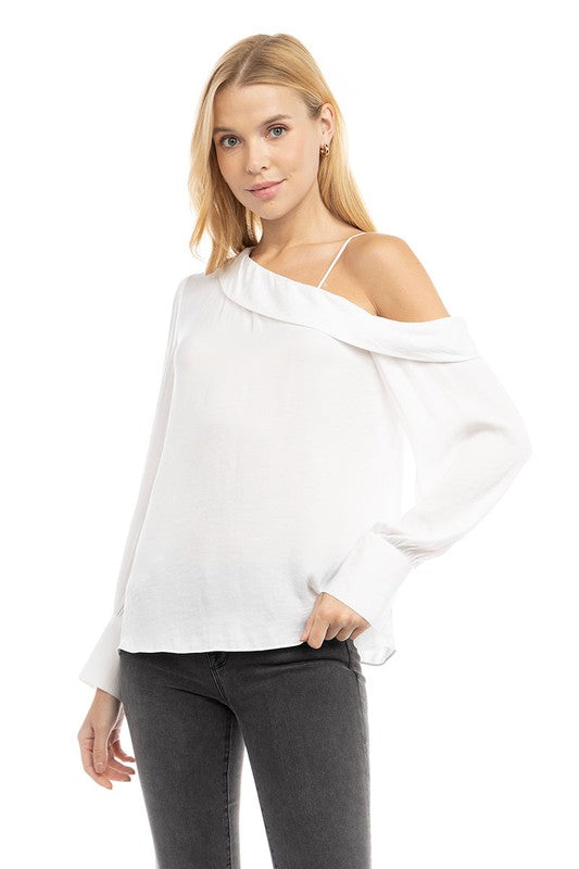 Long Sleeve Asymmetric Shoulder Blouse