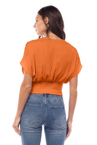 Satin Cropped Blouse With Pleat Detail