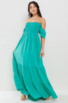 Solid Flared Sleeve Long Tiered Dress