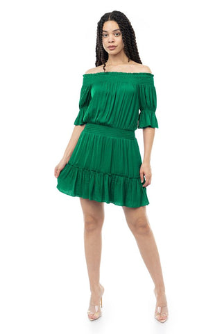 Off Shoulder Smocked Mini Dress