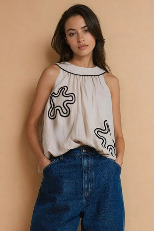 Abstract Applique Billowy Top