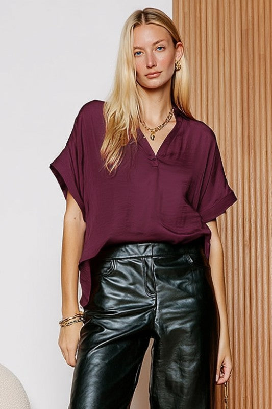 Highlow Collar Satin Blouse