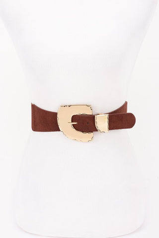 Faux Suede Metal Buckle Stretch Belt