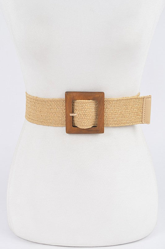 Square Wood Buckle Straw Belt