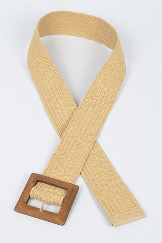 Square Wood Buckle Straw Belt
