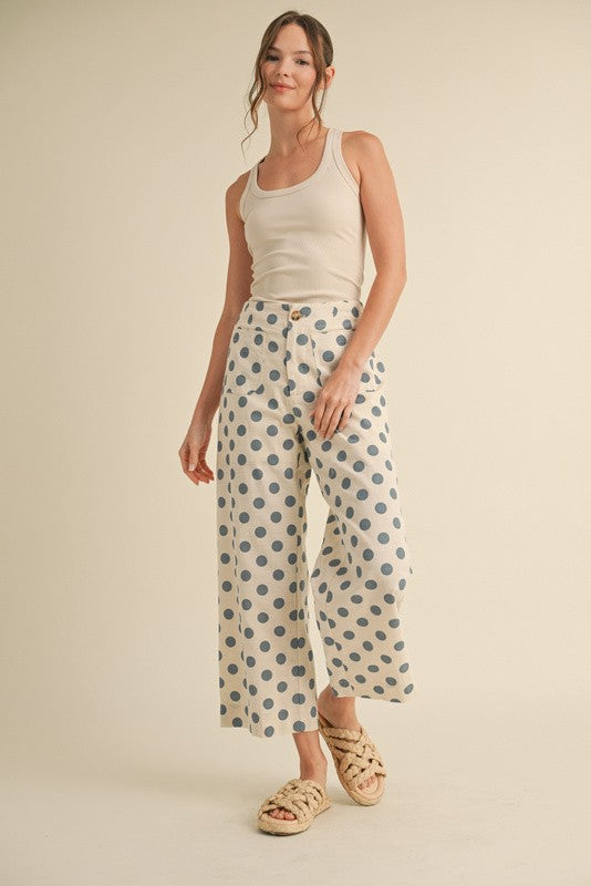 Polka Dot Print Wide Pants