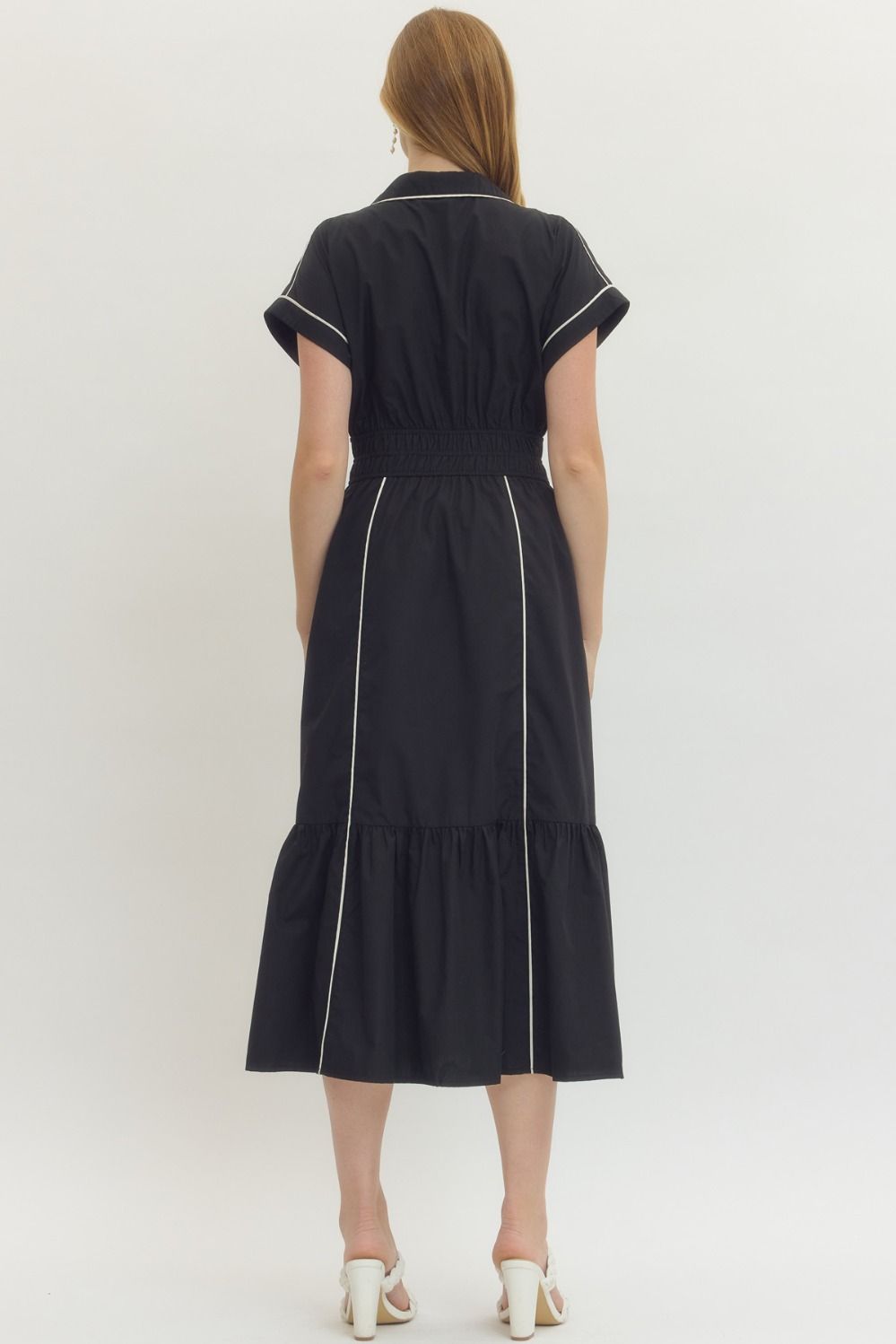 Solid short sleeve midi dress