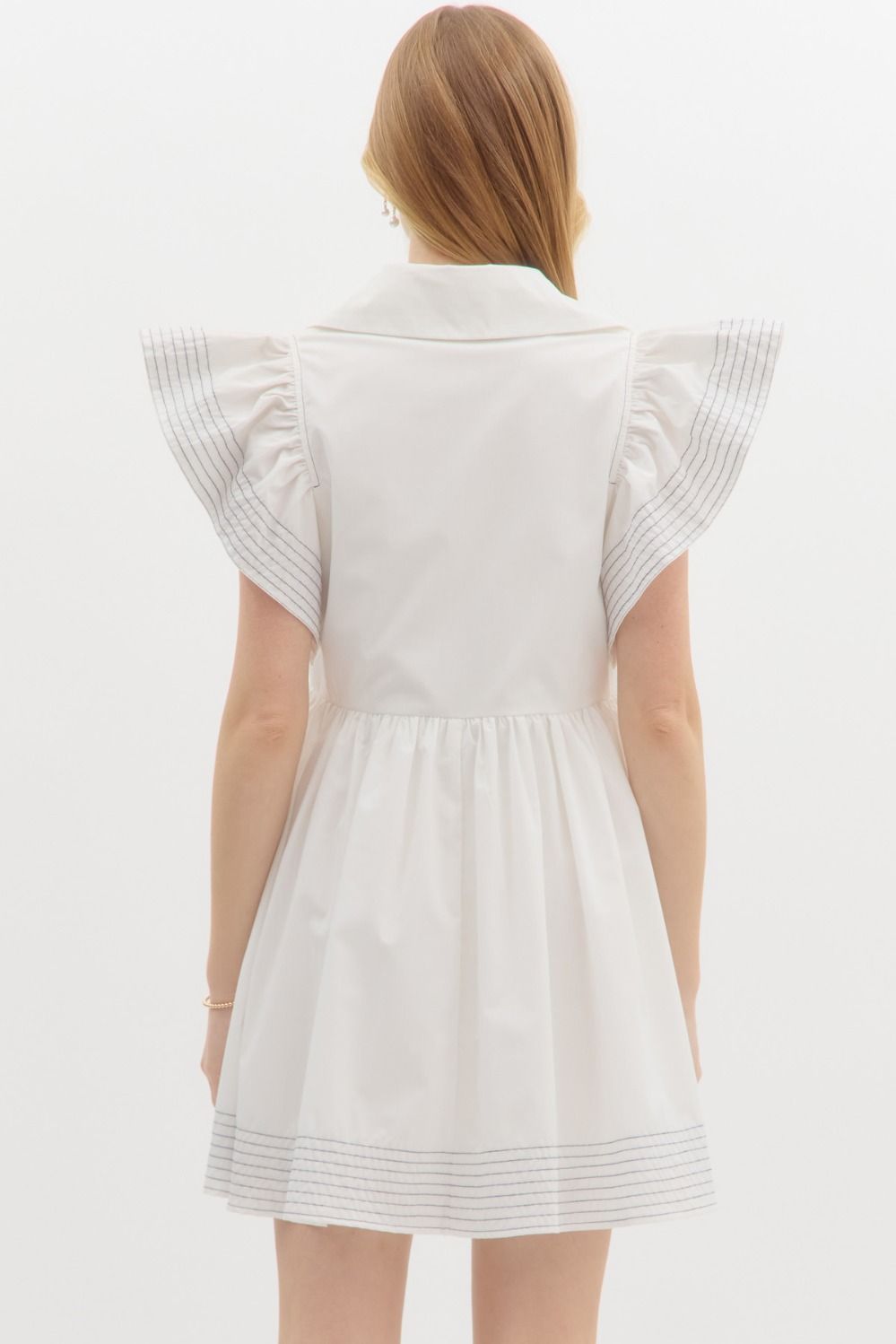 Solid spread collar split flutter sleeve pullover mini dress